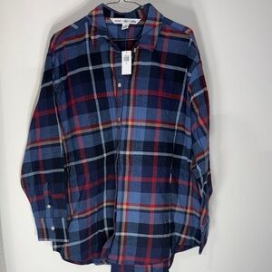 Blue and Red Plaid Button-Up Old Navy Boyfriend Shirt